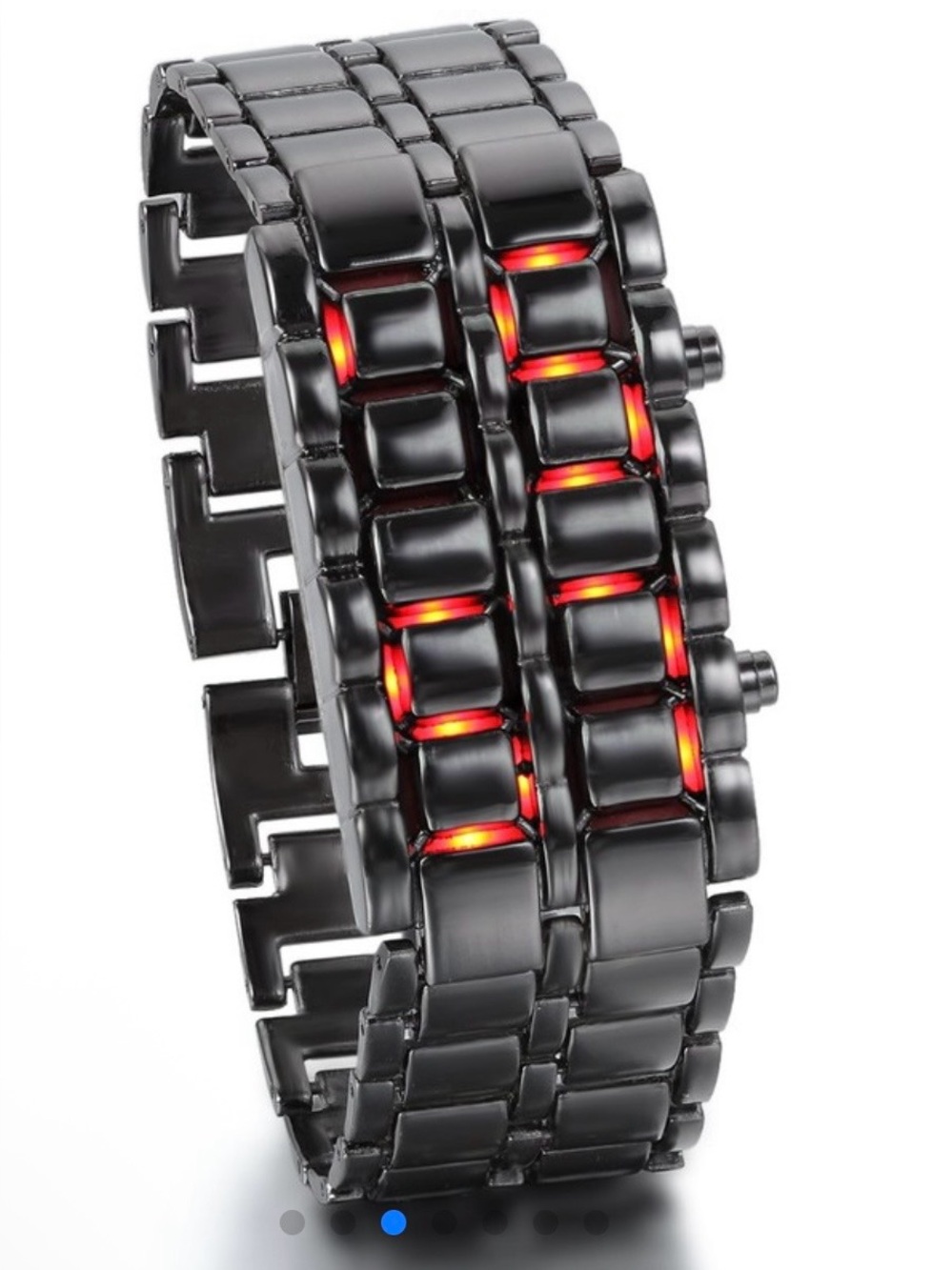 LED Stainless Steel Bracelet men’s Watch - Black with Red LEDs